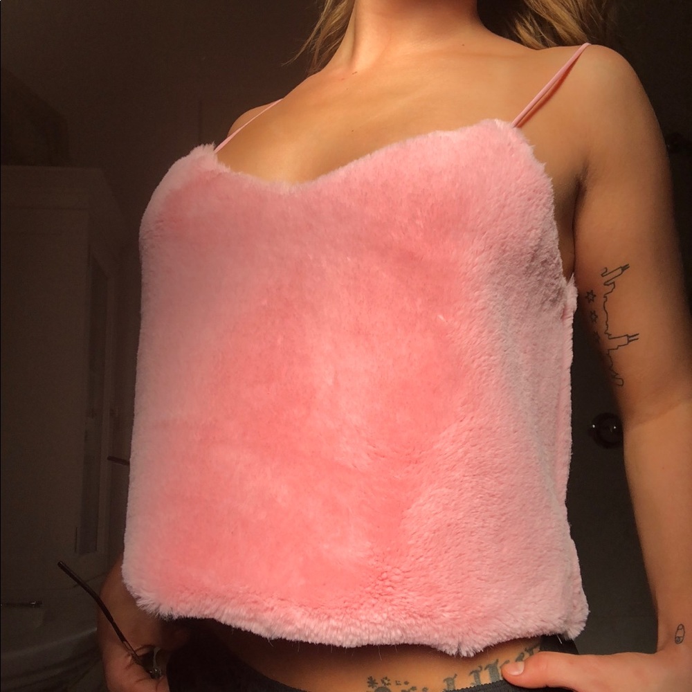 Pink fluffy string camisole